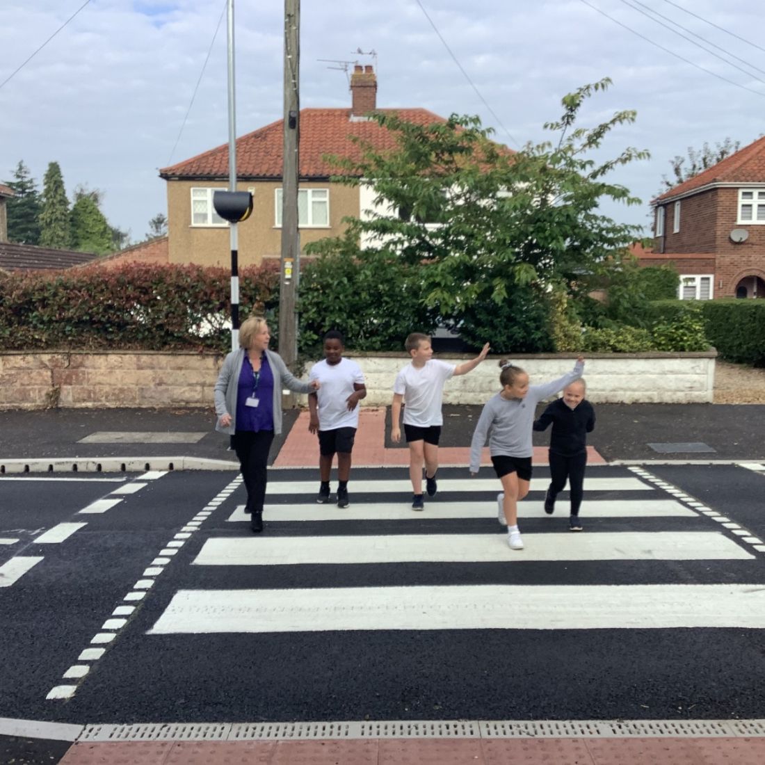 Practising using the new crossing